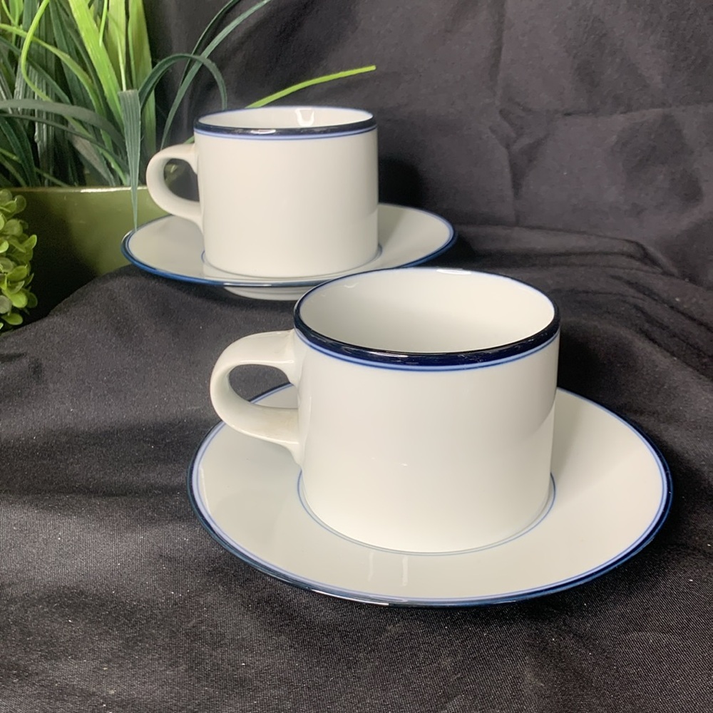 Set of 2 retired DANSK Concerto Allegro Blue mugs and saucers